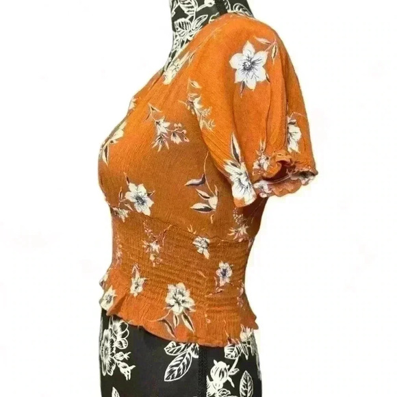 Paper Crane - Burnt Orange Floral Blouse -women’s small - Picture 2 of 4